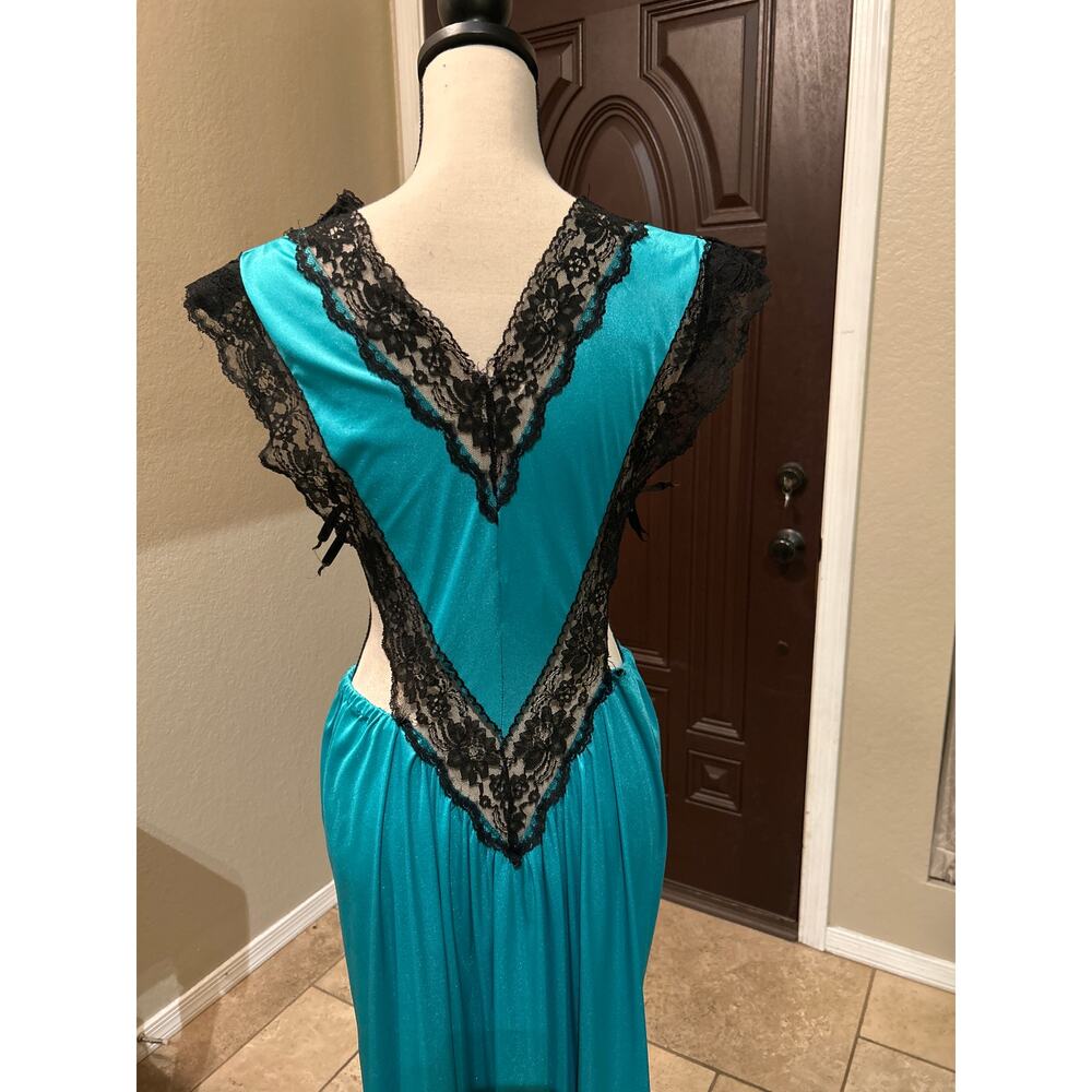 Vintage 80s 90s Black & Turquoise Sexy Nightie - Picture 4 of 10